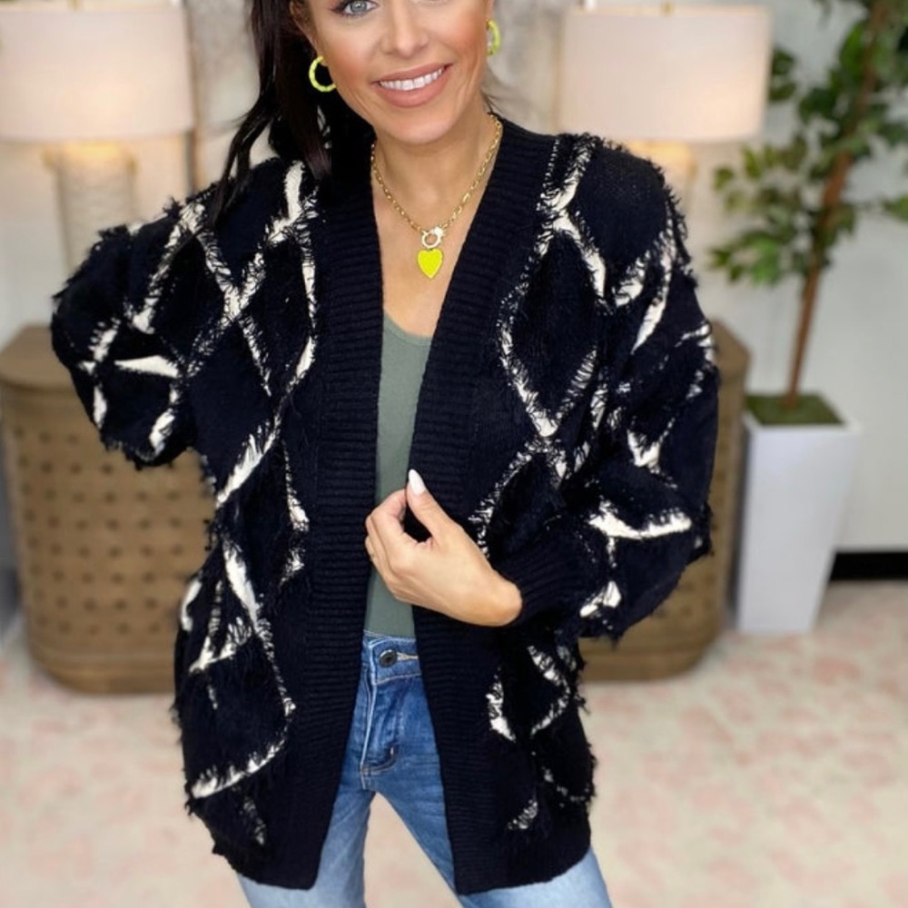 NEW ADORABLE Black & Cream BiBi Cardigan L